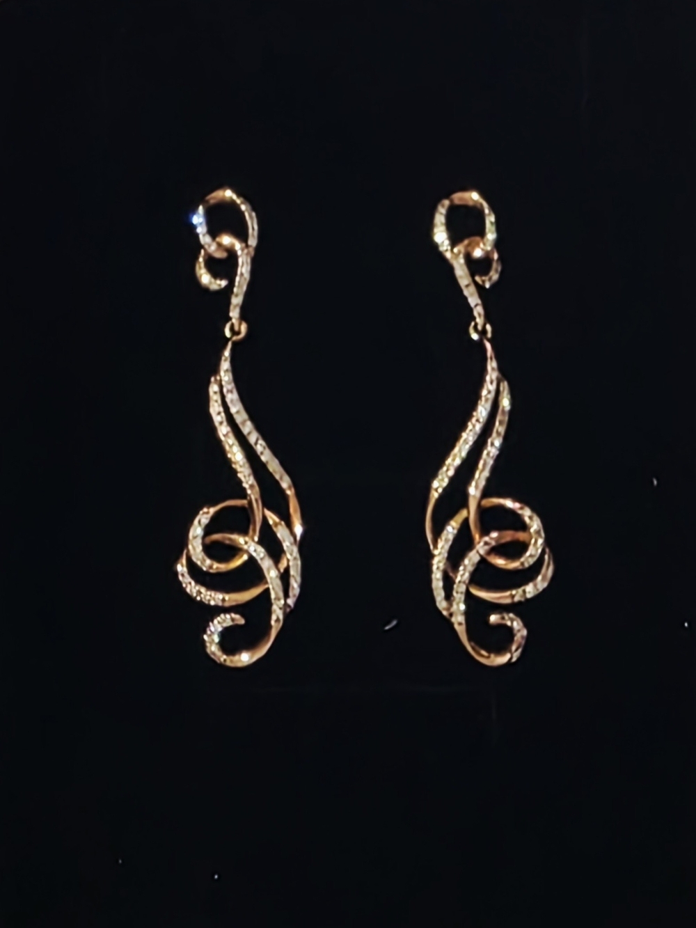 10k Solid Rose Gold Diamond Swirl Earrings - Picture 2 of 6